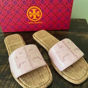 Tory Burch Double T Sport Slide size 7 pink petunia